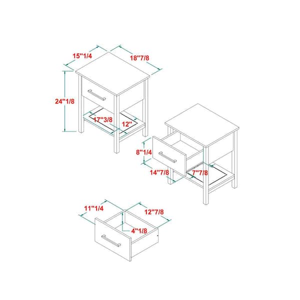 1-Drawer White Wood Set of 2-Craftsman Nightstands with Shelf
