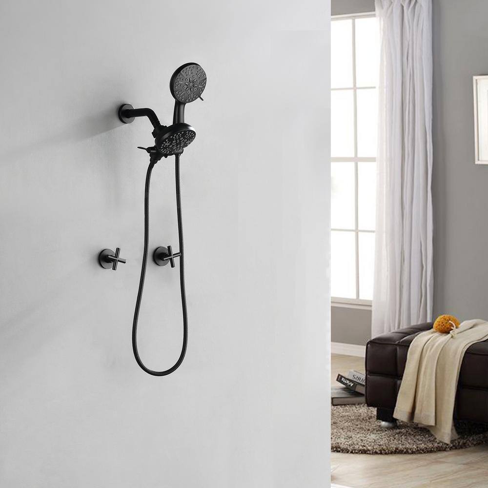 Matte Black Wall Mounted Dual Shower Head System with Handheld