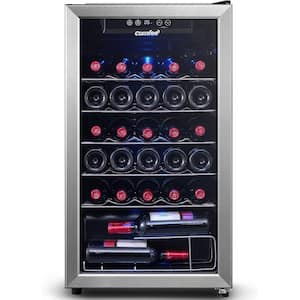 18.9 in. 29-Wine Bottle Single Zone Free Standing Beverage and Wine Cooler in Stainless Steel with Removable Shelf