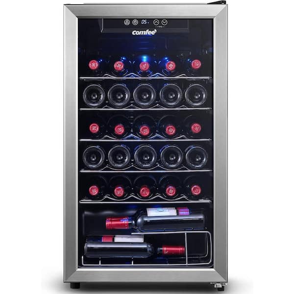 Comfee' 18.9 in. 29-Wine Bottle Single Zone Free Standing Beverage and Wine Cooler in Stainless Steel with Removable Shelf