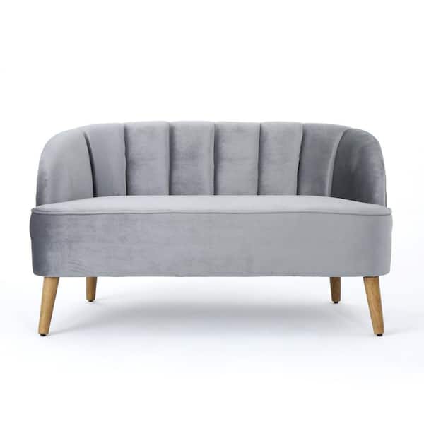 Noble House Amaia 50 in. Pewter Solid Velvet 3-Seater Tuxedo Sofa