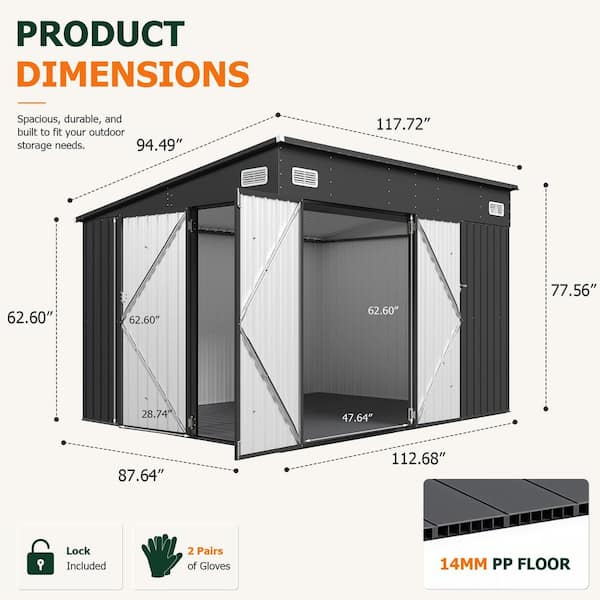 t.a.b.o.o_sho.ページ Sizzim 10 ft. W x 8 ft. D Storage Metal Shed with Floor, Triple