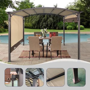 11 ft. x 9 ft. Outdoor Pergola Retractable Shade Canopy Arched Gazebo with Adjustable Waterproof Sun Shade, Beige