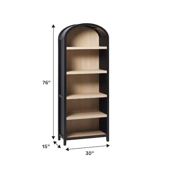 Arched 76 in. Tall Black Wood 5-Shelf Bookcase with Open Front Storage Design