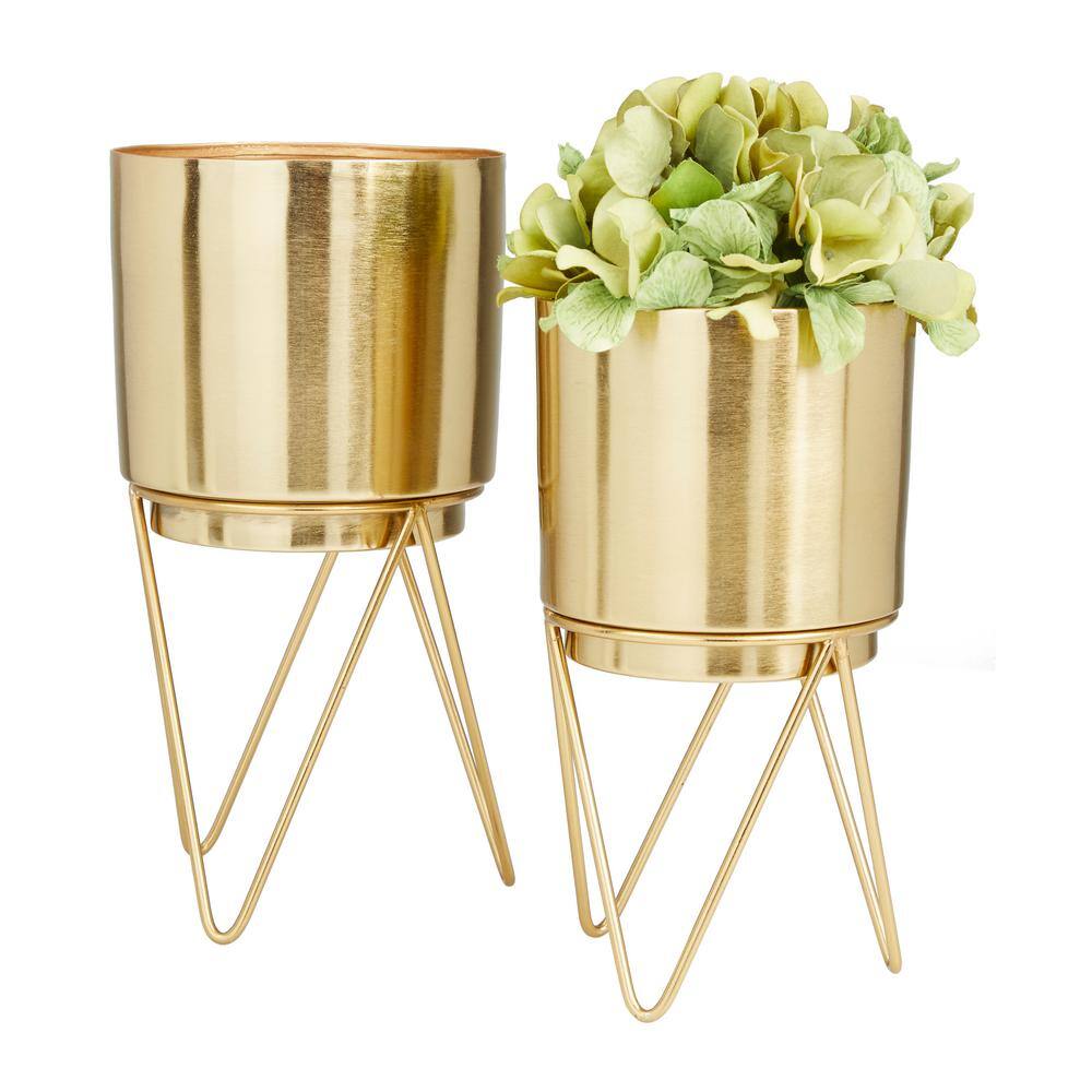 CosmoLiving 12" Gold Modern Metal Indoor Planter with Stand