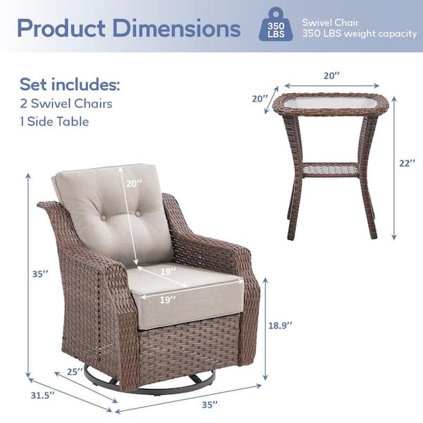 Modern Farmhouse 5-Piece Brown PE Wicker Patio Conversation Set with 6 in. Olefin Beige Cushions/Ottomans