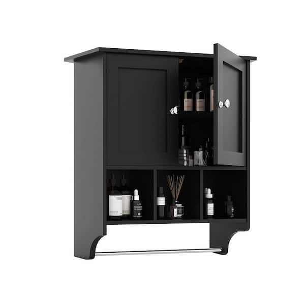23.80 in. W x 27.50 in. D x 7.80 in. H Bathroom Storage Wall Cabinet in Black
