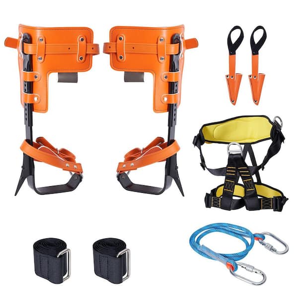 Tree Climbing Spikes Set, 1 Pair Alloy Steel Climbing Spurs with Safety Rope and Harness, 350 lbs. Load Capacity