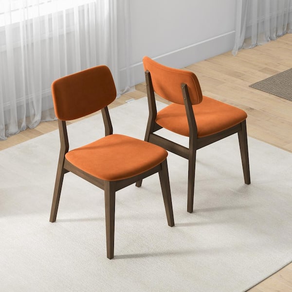 Ashcroft Furniture Co Amador Burnt Orange Velvet Mid Century Modern Side Chair Set of 2 HMD01832