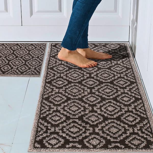 THE SOFIA RUGS Sofihas Floor Mats, Gray, 48x20+30x20, polypropylene,  Diamond, Set 2 Piece Non-Slip, Washable, Kitchen Mat K-MAT-67B-GR - The  Home Depot