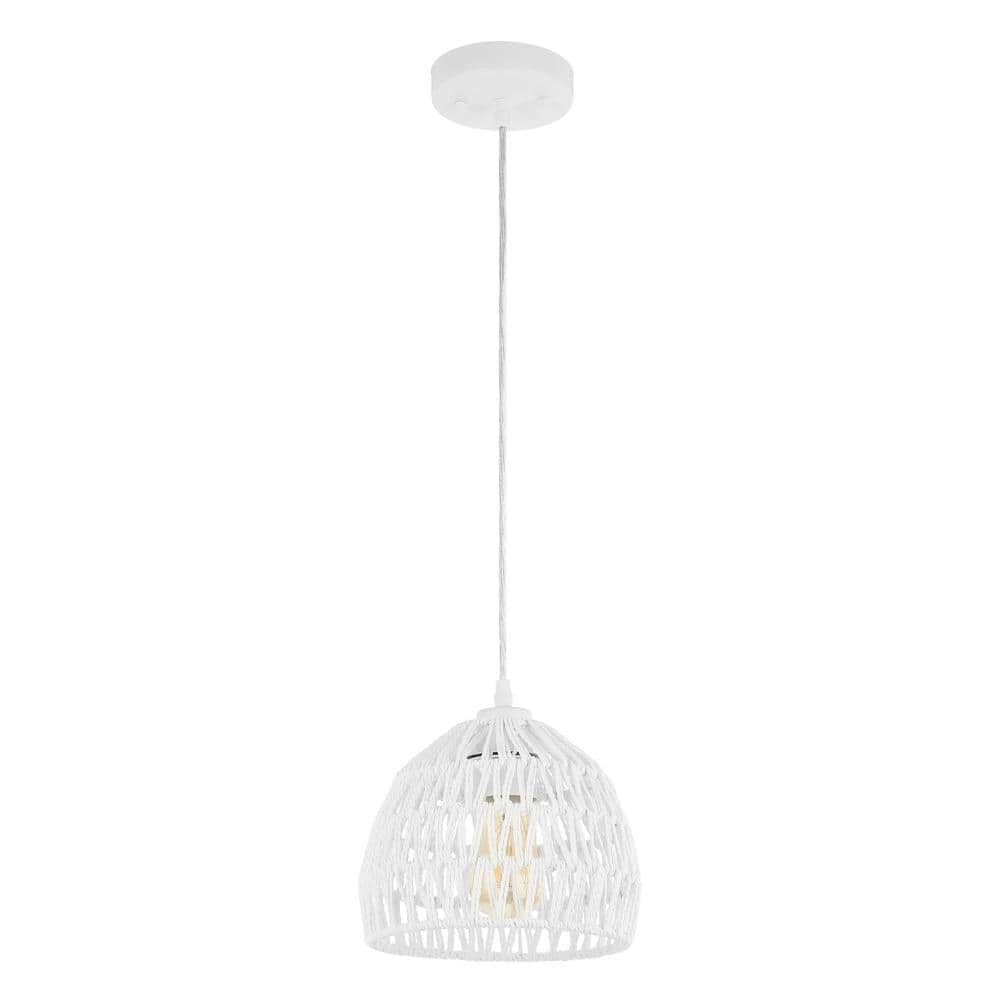 White Woven Rope and Iron LED Pendant Light