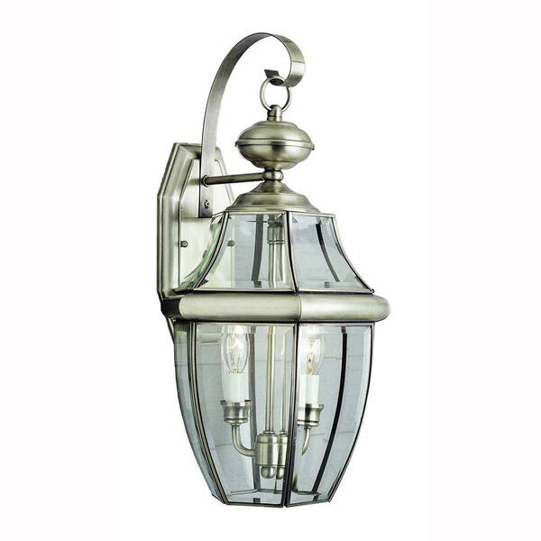 Bel Air Lighting Contemporary 2-Light Brushed Nickel Outdoor Coach Lantern Sconce with Clear Glass