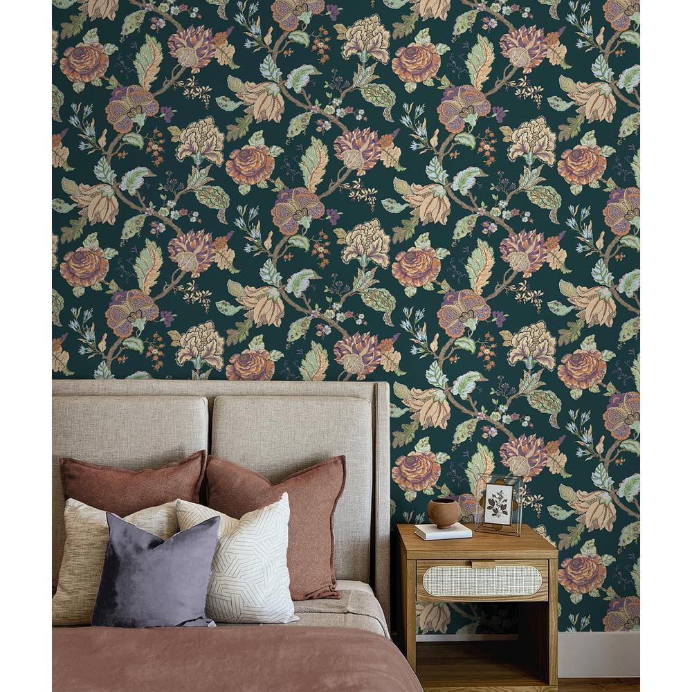 Victorian Jade Floral Vinyl-Coated Pre-Pasted Wallpaper