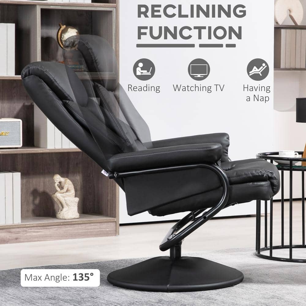 Black Faux Leather Swivel Recliner Chair with Ottoman