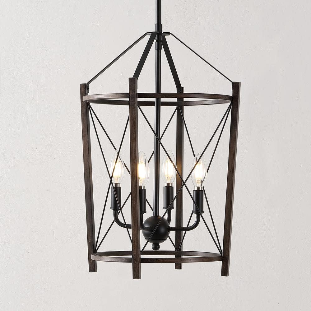 Peltier 4-Light Black and Brown LED Pendant Light