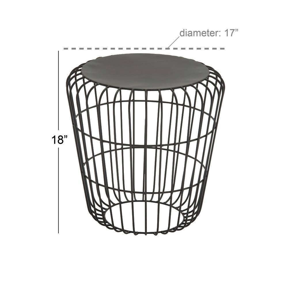Black Round Metal Industrial Accent Table