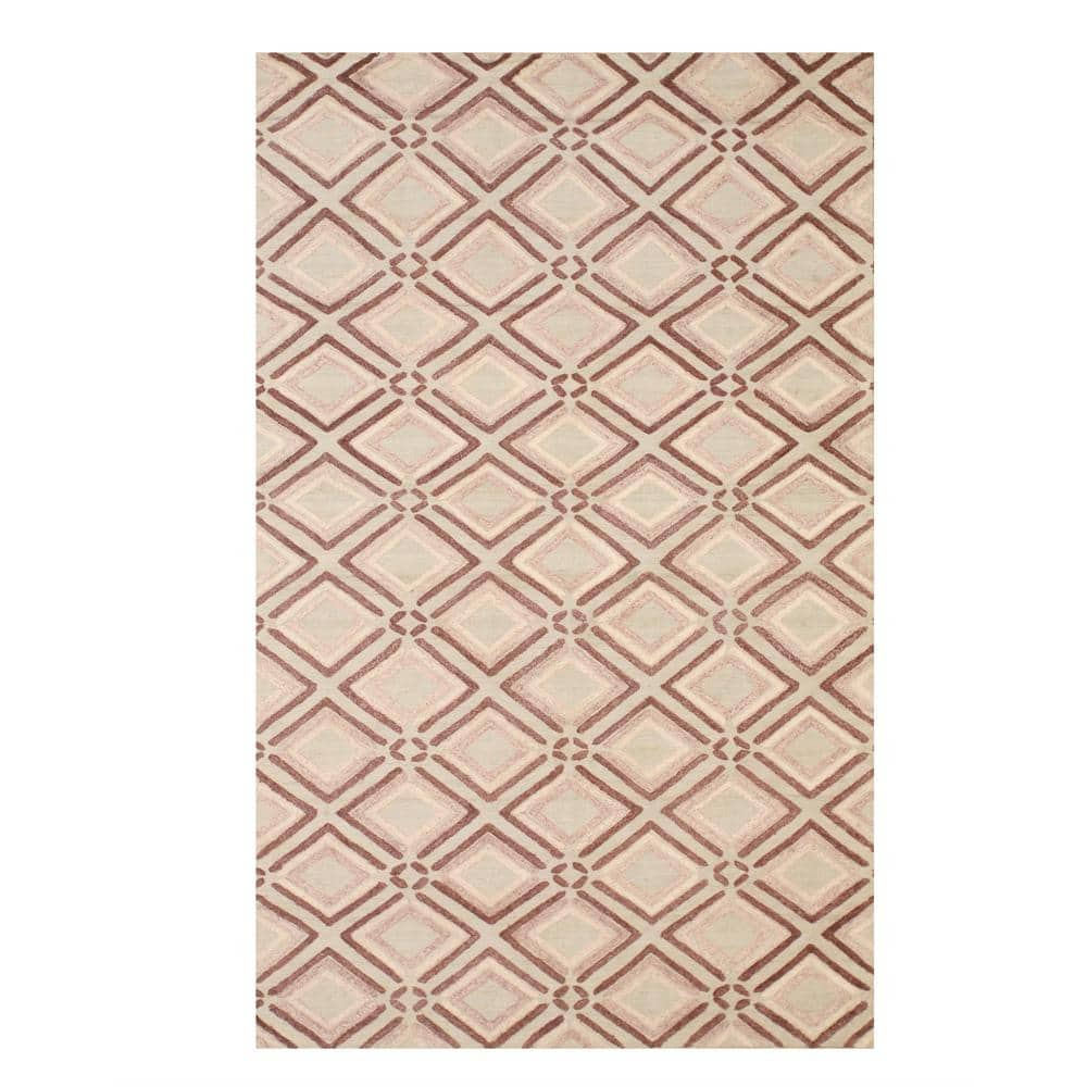 Handmade Geometric Wool Rug in Purple and Beige, 5' x 8'