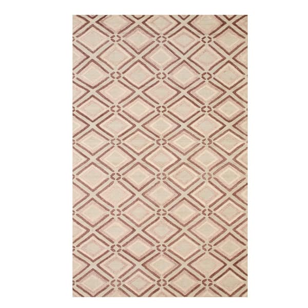 EORC Purple 5 ft. x 8 ft. Handmade Wool Contemporary Geometric Raga Area Rug