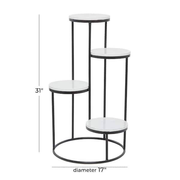 31 in. White Marble 4 Tier Plantstand with Black Base