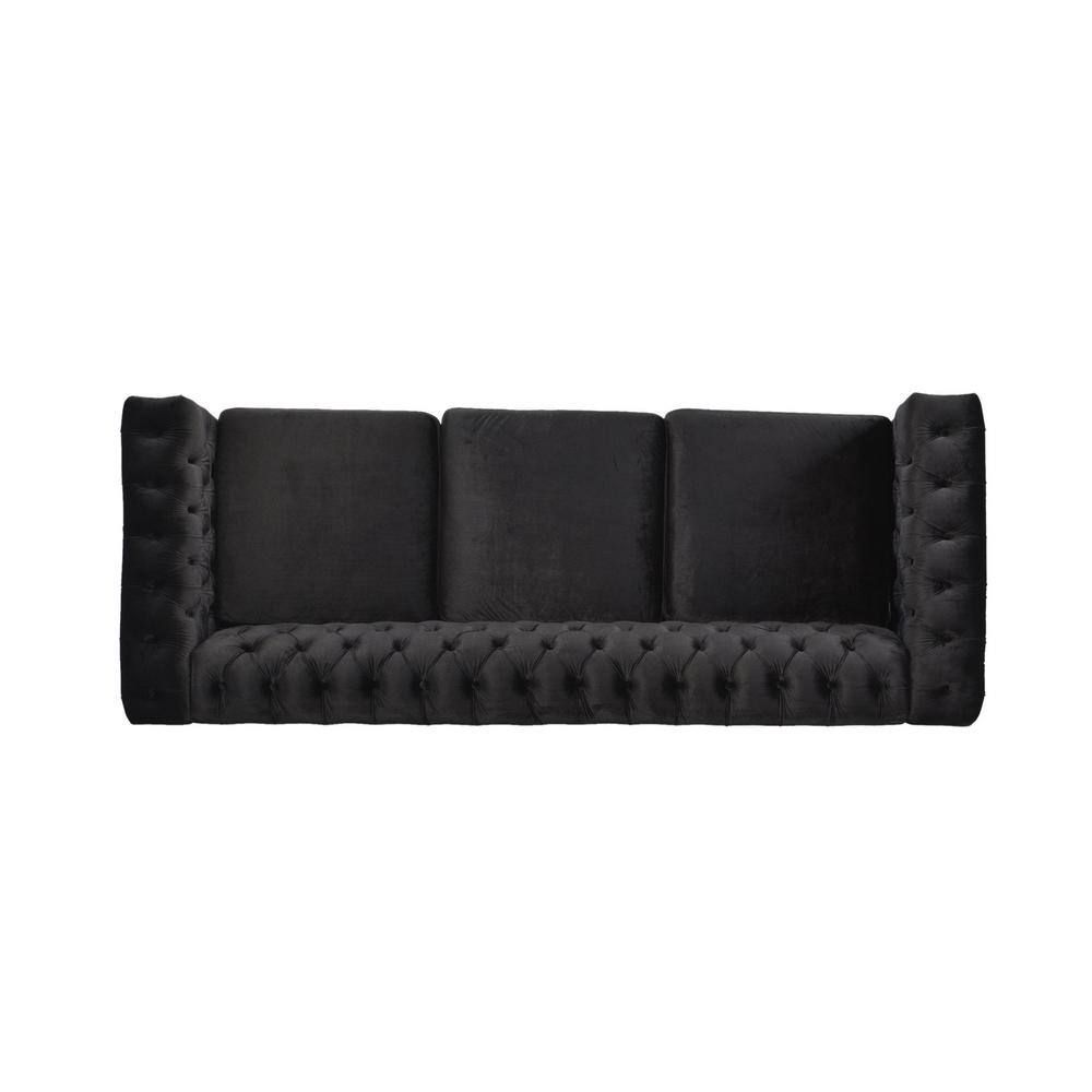 Black Velvet Chesterfield Sofa with Nailhead Trim and Flared Arms