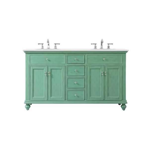 Unbranded Simply Living 60 in. W x 21 in. D x 35 in. H Bath Vanity in Vintage Mint with Ivory White Engineered Marble