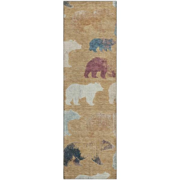 Mayfield Premium Machine Washable Abstract AMF2338 Gold 2 ft. x 7 ft. Runner Rug