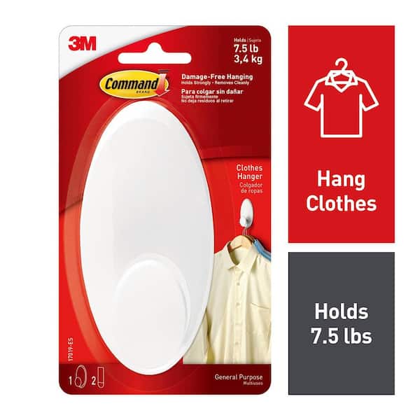 Command 7.5 lb. Large White Clothes Hanger (1 Hook, 2 Strips) 17019-ES -  The Home Depot