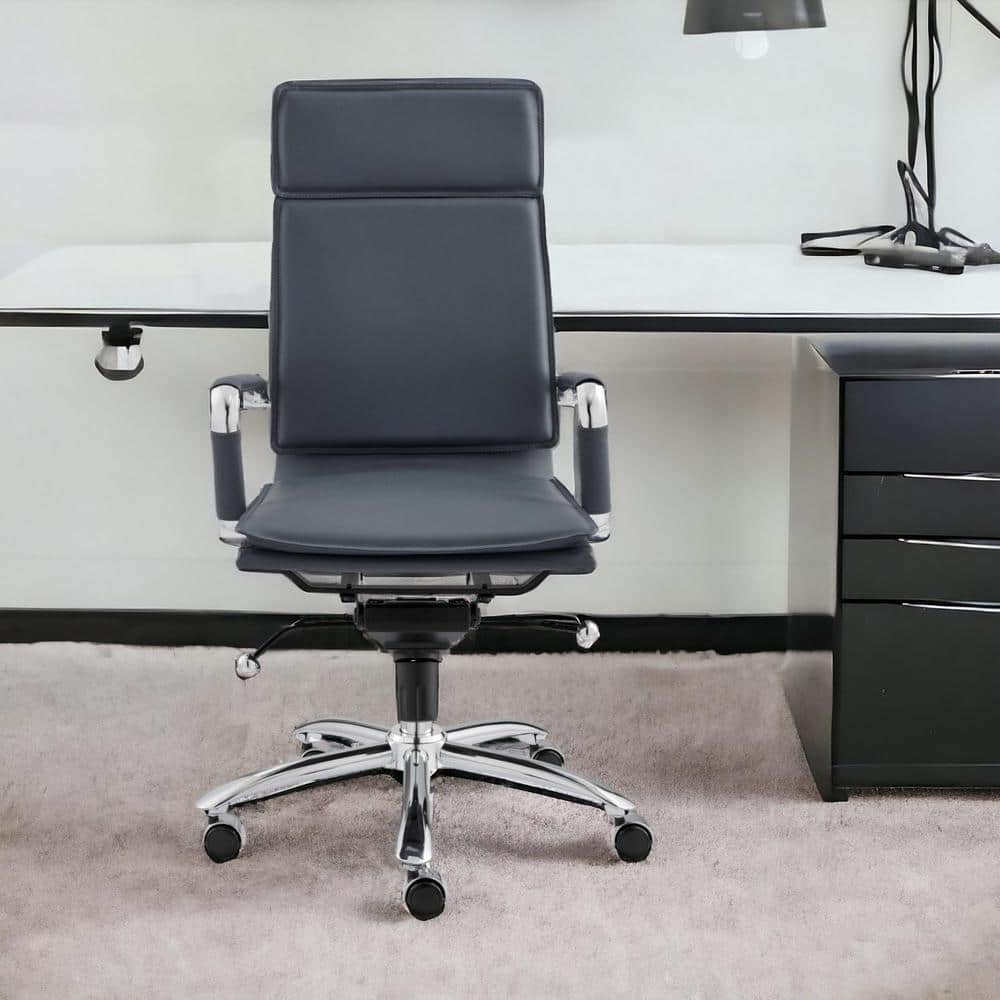 HomeRoots Amelia Leather Swivel Office Chair in Blue with Wheels 370546 ...