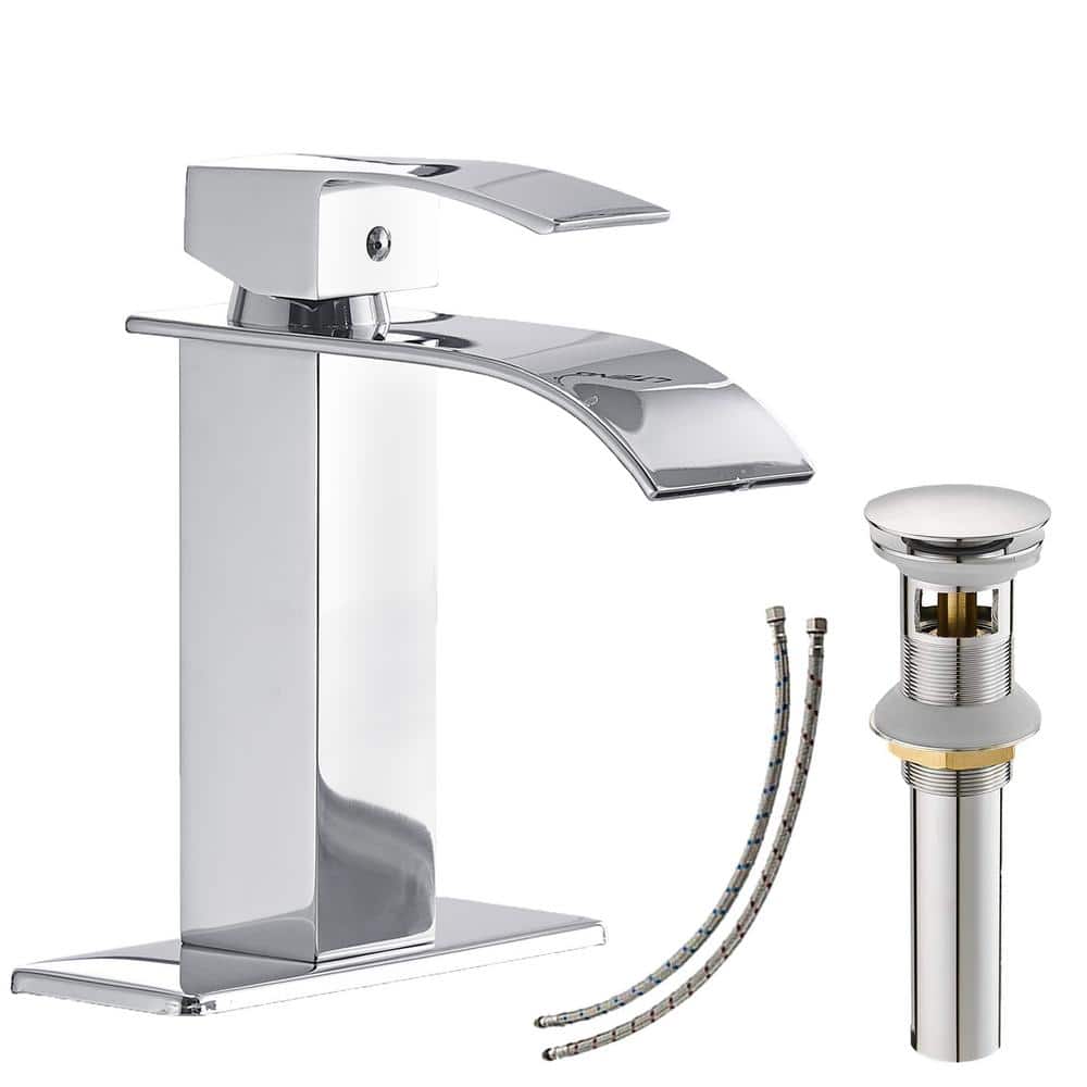 Waterfall Single Hole Single-Handle Low-Arc Bathroom Faucet With Pop-up Drain Assembly in Polished Chrome price history on PriceWatchPro