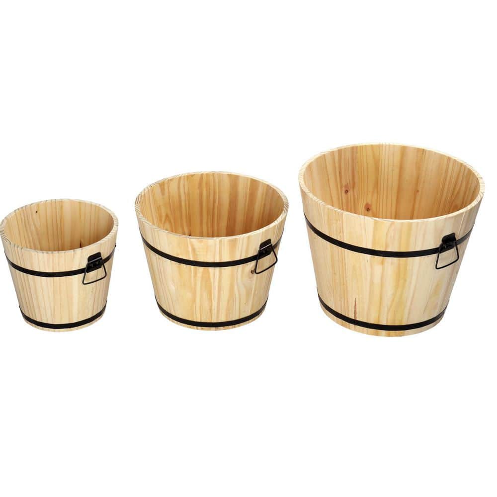 Honey Brown Solid Wood Round Barrel Planter Set(3-Pack) price history on PriceWatchPro
