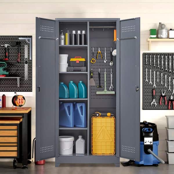 Tidoin 5-Tier 72 in. Metal Storage Cabinets Locker in Gray with 2