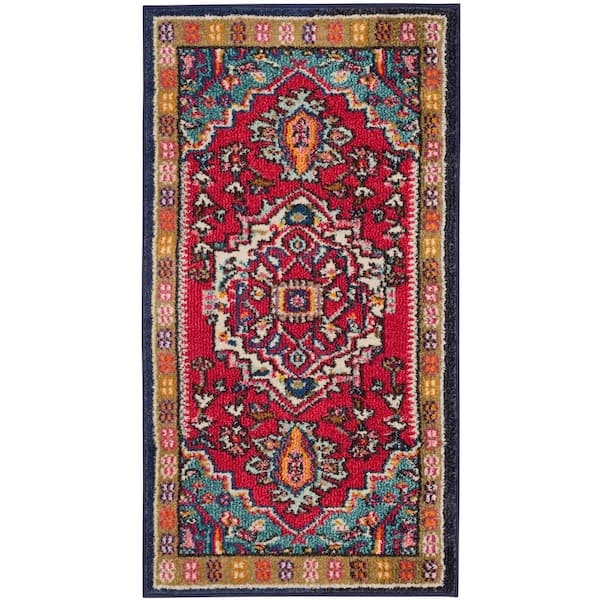 SAFAVIEH Monaco Red/Turquoise Doormat 3 ft. x 5 ft. Border Area Rug