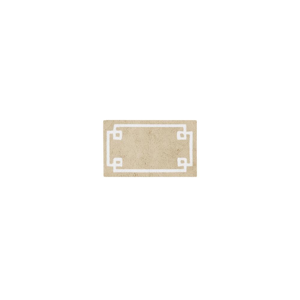 Beige Cotton Tufted Geometric Border Bath Rug