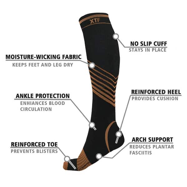 Copper Fit Work Gear Knee-High Compression Socks, Easy-on/Easy-off  Technology, Black, L/XL 