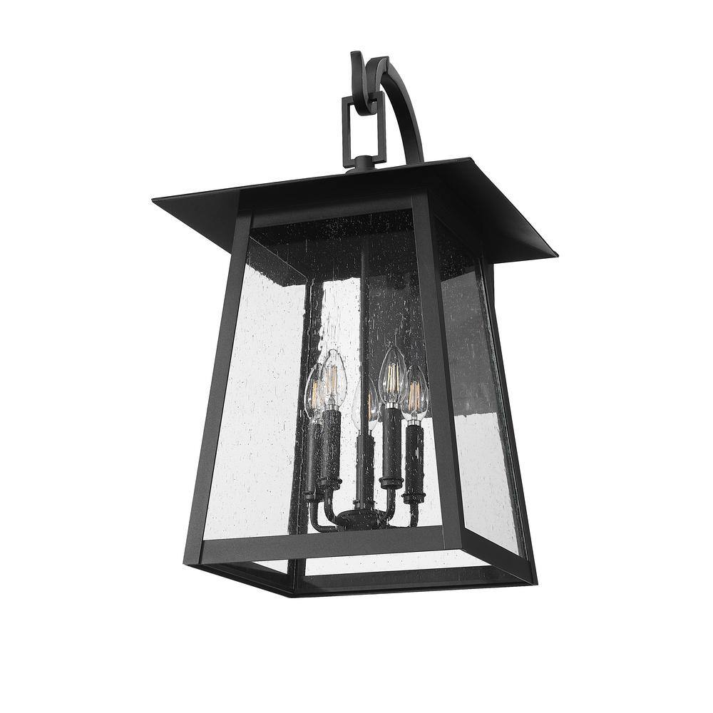 Rainer Black 5-Light Outdoor Wall Lantern with Seeded Glass