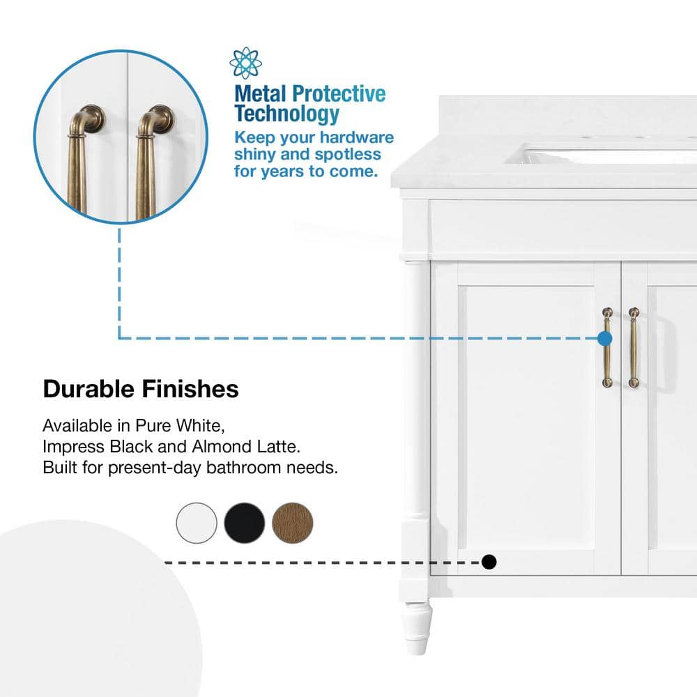 Salisbury 72" Pure White Double Sink Bathroom Vanity with Brass Hardware
