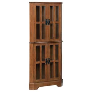 Golden Brown Corner Curio Cabinet with 4 Shelves
