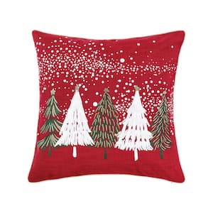 Red Snowy Trees Winter Christmas Throw Pillow
