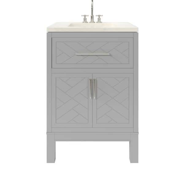 Cambridge 24 in. Single Sink Gray Bath Vanity with Bianco Bella Quartz Top (Assembled)