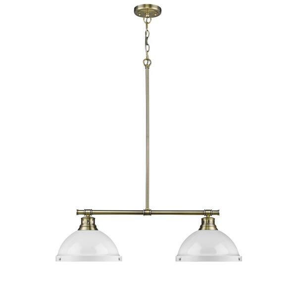 Golden Lighting Duncan AB 2-Light Aged Brass Pendant with White Shades