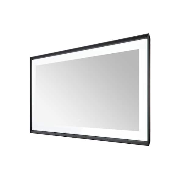 Madison 72 in. W x 36 in. H Rectangular Framed Wall Mount Bathroom Vanity Mirror in Matte Black LED Lighted Defogger