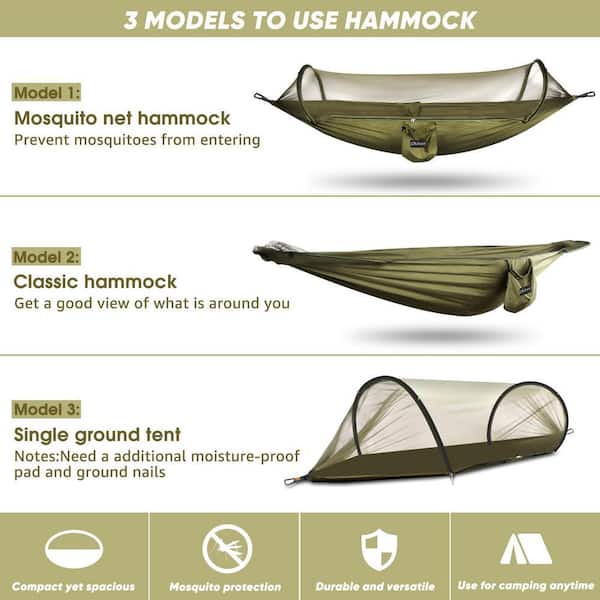 Angel Sar 9 ft. Army Green Ultra-Light Portable Camping Hammock