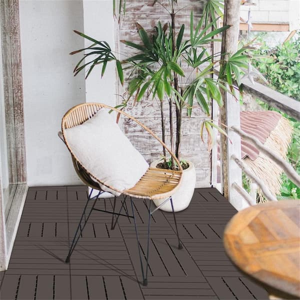 1 ft. x 1 ft. Plastic Composite Deck Tile Patio Interlocking Deck Tiles for Balcony Porch Backyard in Brown (Pack of 27)