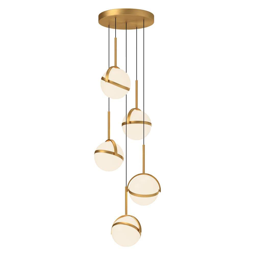Globo 5 Head 1 Light 53-Watt Brushed Gold Integrated LED Pendant Light