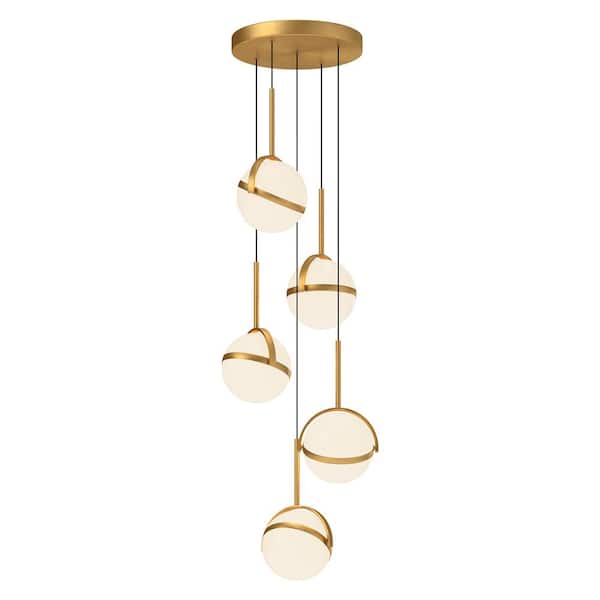 Globo 5 Head 1 Light 53-Watt Brushed Gold Integrated LED Pendant Light