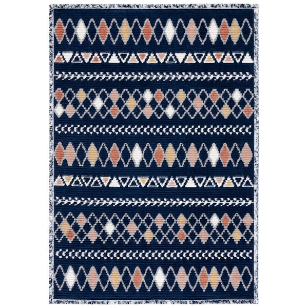 Marrakesh Navy/Multi 4 ft. x 6 ft. Geometric Striped Area Rug