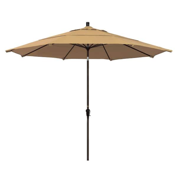 California Umbrella 11 ft. Bronze Aluminum Market Auto Tilt Patio Umbrella in Champagne Olefin