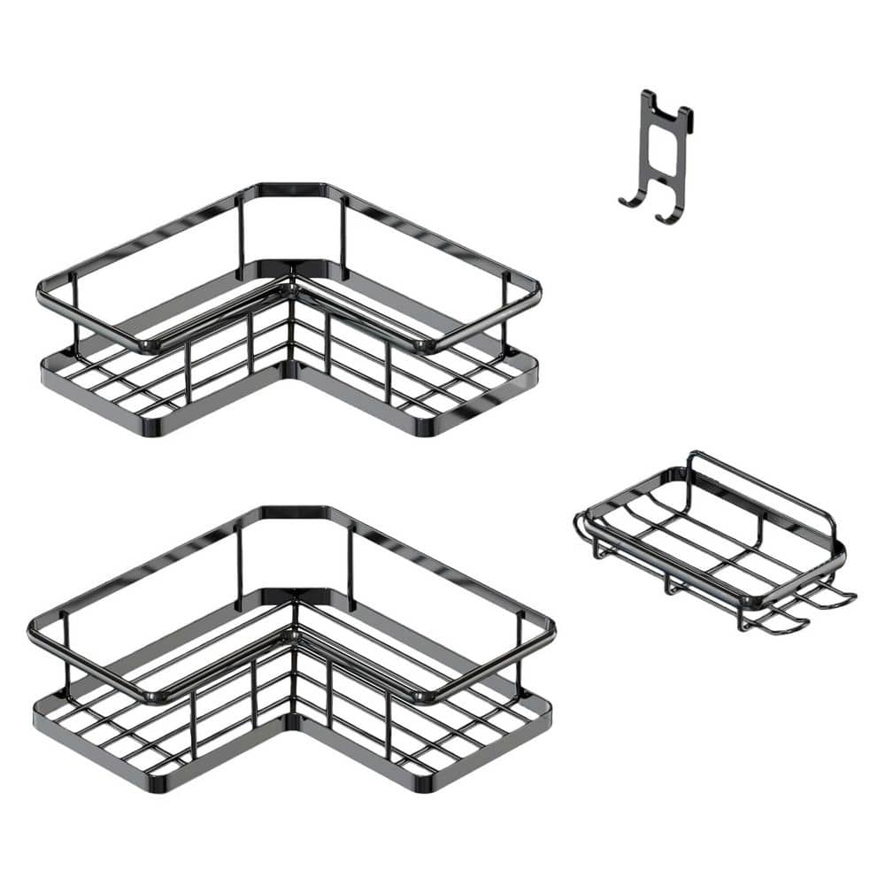 3 Pack Rustproof Stainless Steel Shower Caddy Corner, Adhesive Shower Shelves with Soap Holder, No Drilling in Black price history on PriceWatchPro