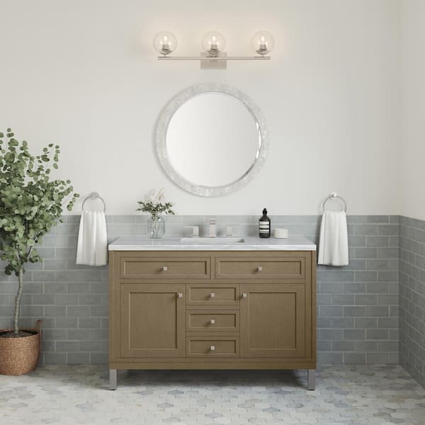 James Martin Vanities Chicago 48.0 in. W x 23.5 in. D x 33.76 in. H Single Bath Vanity in Walnut Whisper with Arctic Fall Solid Surface Top