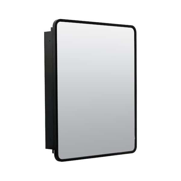 Glacier Bay 24 in. W x 30 in. H Rounded Corner Rectangular Matte Black Medicine Cabinet with Mirror